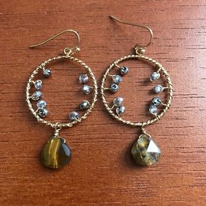 6/$20 Gold tone Wrap Earrings withFaux Tiger Eye and Crystals, NWOT